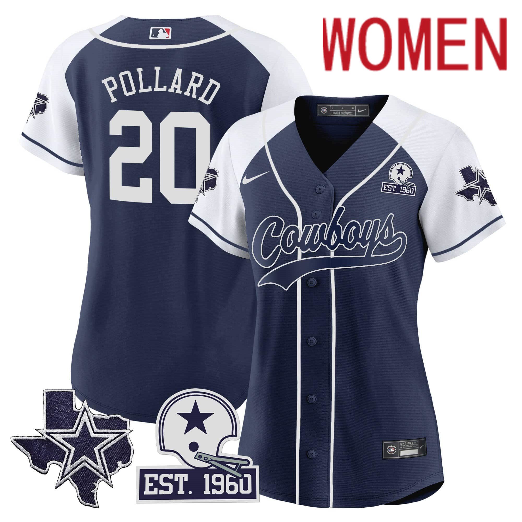 Women Dallas Cowboys 20 Pollard Dark blue 2024 Nike Patch Baseball NFL Jersey style 1